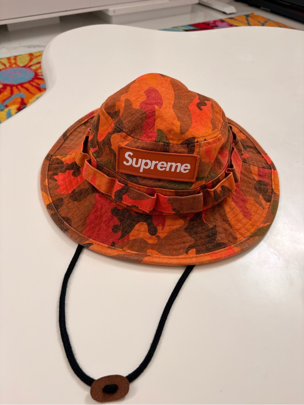 Supreme Kids Orange Camo Boonie Hat with Chin Cord